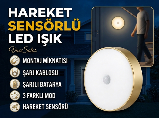 Hareket Sensörlü USB Şarjlı Sarı LED Işık